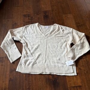 Auden Cream V Neck Long Sleeve Sweater Knit Top Sleepwear Size M Cozy Lounge